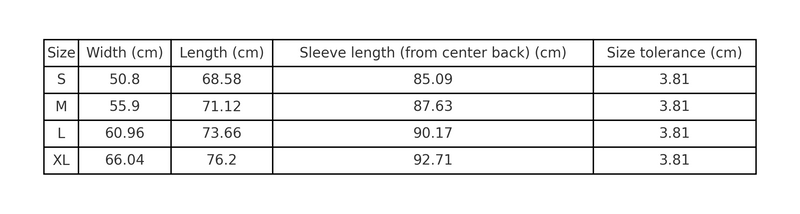 Size chart for Signature Navy Long Sleeve