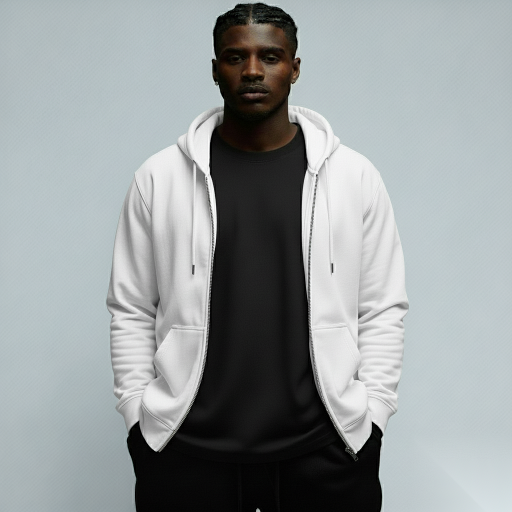 Signature White Zip Hoodie